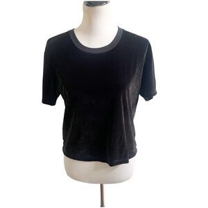Victorias Secret PINK Velour Short Sleeve Crop Top Black Size Medium Sleeve Logo